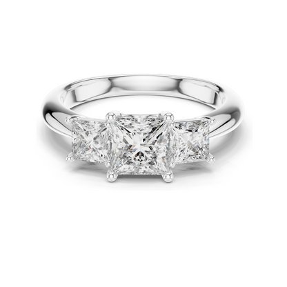 2.00 CT Lab Diamond 3-Stone Engagement Ring | Princess Cut | 10KT, 14KT, 18KT Gold & 925 Silver | Rose, Yellow, White Gold Options | Eco-Friendly Fine Jewelry