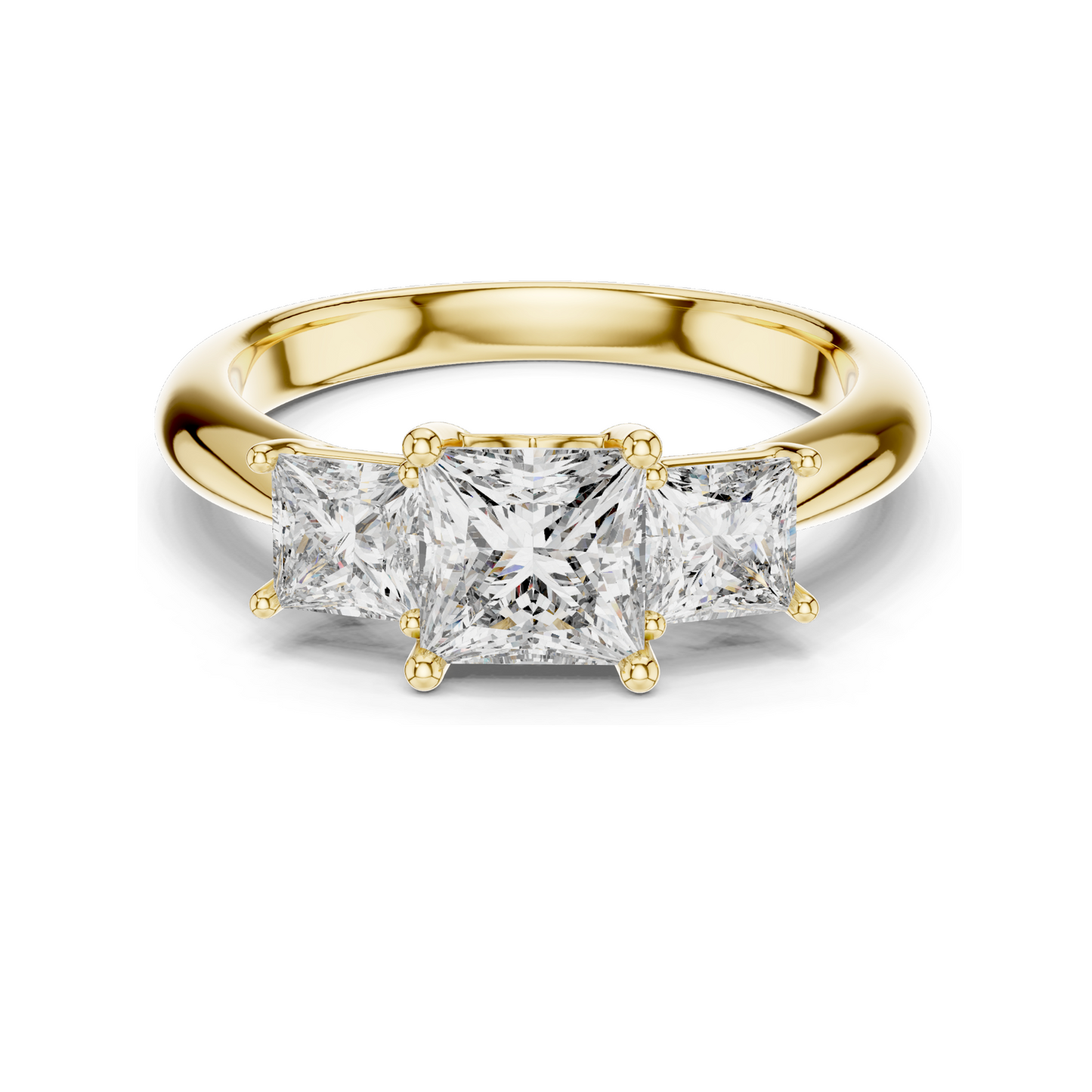 2.00 CT Lab Diamond 3-Stone Engagement Ring | Princess Cut | 10KT, 14KT, 18KT Gold & 925 Silver | Rose, Yellow, White Gold Options | Eco-Friendly Fine Jewelry