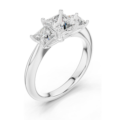 2.00 CT Lab Diamond 3-Stone Engagement Ring | Princess Cut | 10KT, 14KT, 18KT Gold & 925 Silver | Rose, Yellow, White Gold Options | Eco-Friendly Fine Jewelry