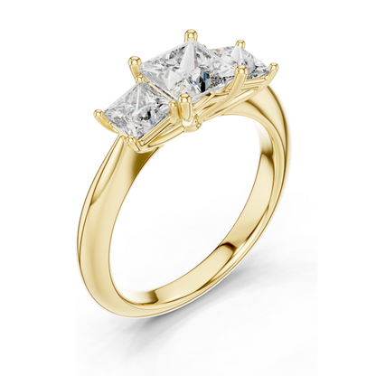 2.00 CT Lab Diamond 3-Stone Engagement Ring | Princess Cut | 10KT, 14KT, 18KT Gold & 925 Silver | Rose, Yellow, White Gold Options | Eco-Friendly Fine Jewelry
