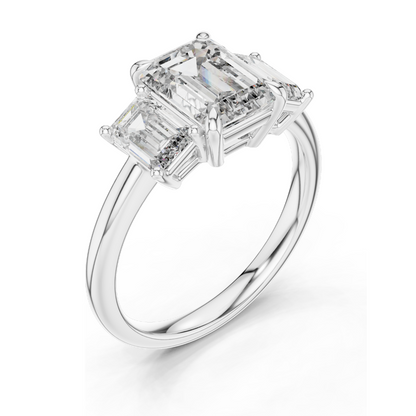 3 CT Lab-Created VVS-VS-EF CVD Diamond Engagement Ring | Emerald Cut | 18KT, 14KT, 10KT Gold & 925 Silver | Rose, Yellow, White Gold & Moissanite Options