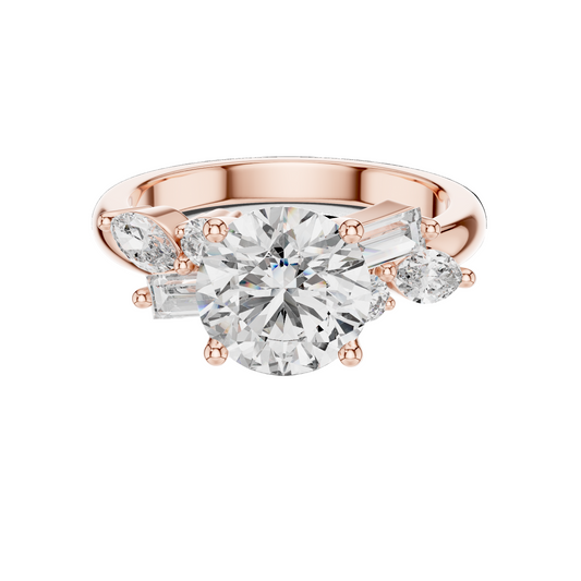 2.786 CT Round Brilliant Lab Diamond Ring for Women | VVS-VS EF CVD Diamonds | Multi-Cut Stones | 18KT, 14KT, 10KT Gold & 925 Silver | Moissanite Option | Rose, Yellow, White Gold