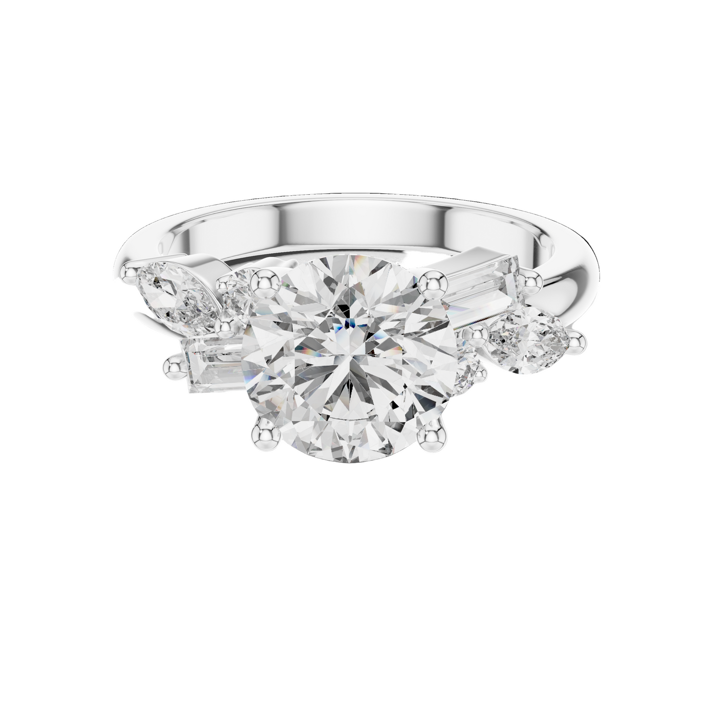 2.786 CT Round Brilliant Lab Diamond Ring for Women | VVS-VS EF CVD Diamonds | Multi-Cut Stones | 18KT, 14KT, 10KT Gold & 925 Silver | Moissanite Option | Rose, Yellow, White Gold