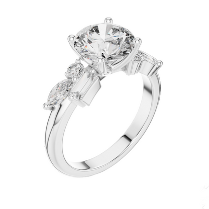 2.786 CT Round Brilliant Lab Diamond Ring for Women | VVS-VS EF CVD Diamonds | Multi-Cut Stones | 18KT, 14KT, 10KT Gold & 925 Silver | Moissanite Option | Rose, Yellow, White Gold