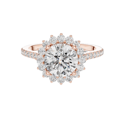 1.98 CT Lab-Grown Diamond Halo Engagement Ring for Women | VVS-VS EF Clarity | 18KT, 14KT, 10KT Gold & 925 Silver | Rose, Yellow, White Gold & Moissanite Options