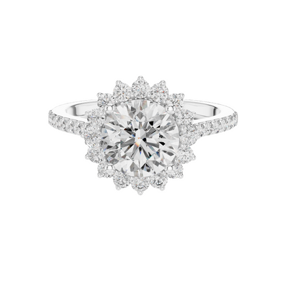 1.98 CT Lab-Grown Diamond Halo Engagement Ring for Women | VVS-VS EF Clarity | 18KT, 14KT, 10KT Gold & 925 Silver | Rose, Yellow, White Gold & Moissanite Options