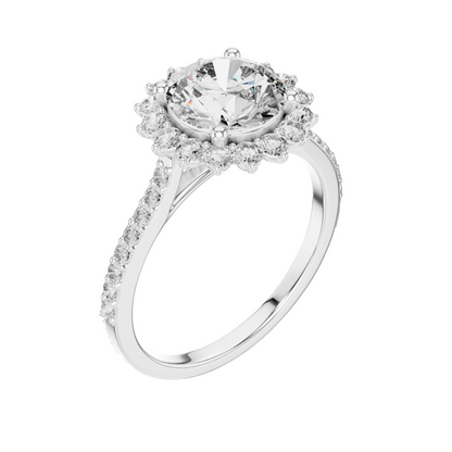 1.98 CT Lab-Grown Diamond Halo Engagement Ring for Women | VVS-VS EF Clarity | 18KT, 14KT, 10KT Gold & 925 Silver | Rose, Yellow, White Gold & Moissanite Options
