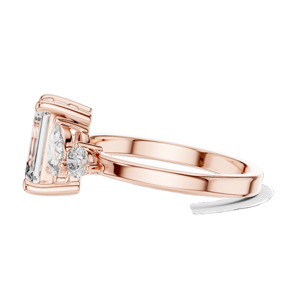 2.33 CT Lab-Grown Emerald-Cut Diamond Three-Stone Ring for Women | VVS-VS EF Clarity | 18KT, 14KT, 10KT Gold & 925 Silver | Rose, Yellow, White Gold & Moissanite Options