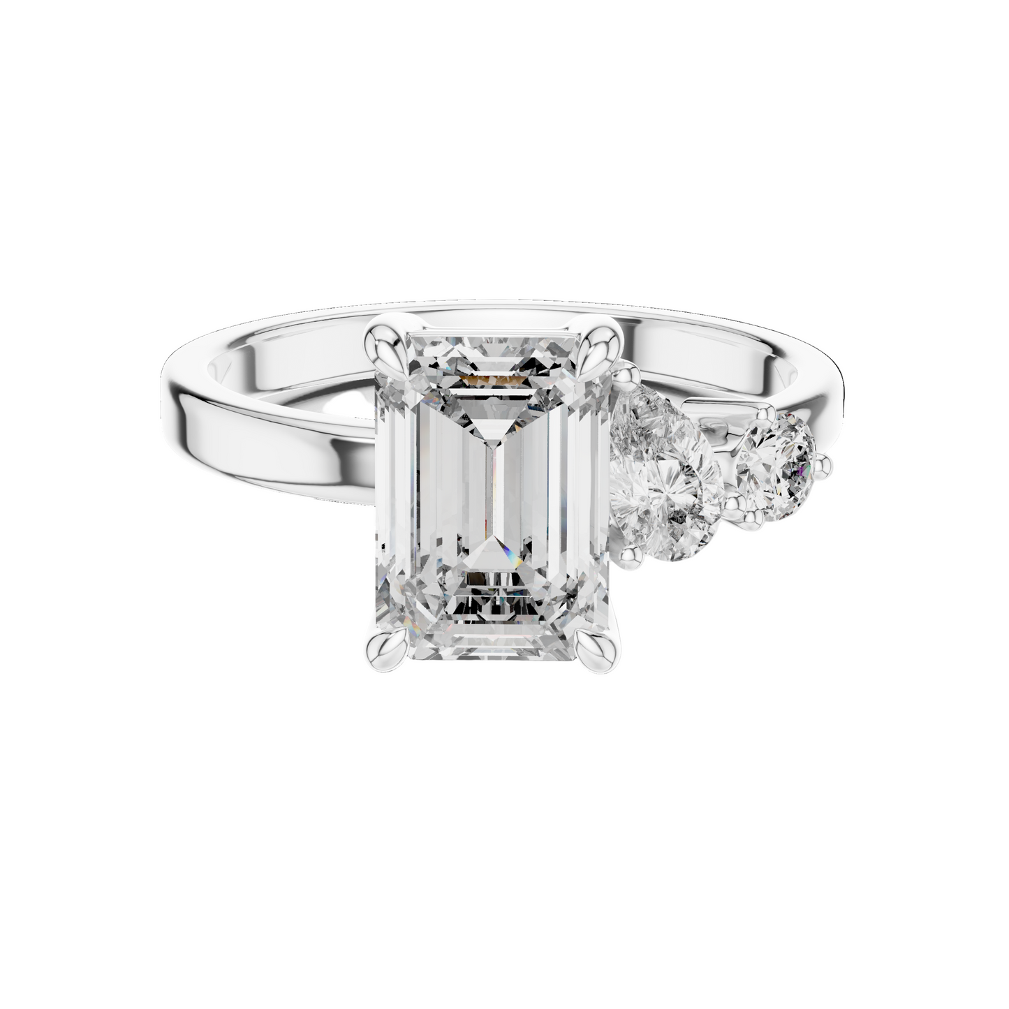 2.33 CT Lab-Grown Emerald-Cut Diamond Three-Stone Ring for Women | VVS-VS EF Clarity | 18KT, 14KT, 10KT Gold & 925 Silver | Rose, Yellow, White Gold & Moissanite Options