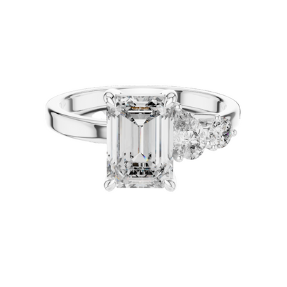 2.33 CT Lab-Grown Emerald-Cut Diamond Three-Stone Ring for Women | VVS-VS EF Clarity | 18KT, 14KT, 10KT Gold & 925 Silver | Rose, Yellow, White Gold & Moissanite Options