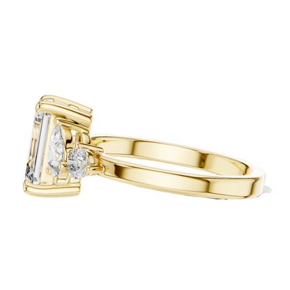 2.33 CT Lab-Grown Emerald-Cut Diamond Three-Stone Ring for Women | VVS-VS EF Clarity | 18KT, 14KT, 10KT Gold & 925 Silver | Rose, Yellow, White Gold & Moissanite Options