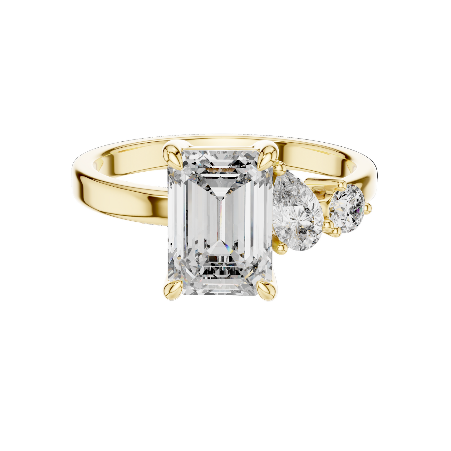 2.33 CT Lab-Grown Emerald-Cut Diamond Three-Stone Ring for Women | VVS-VS EF Clarity | 18KT, 14KT, 10KT Gold & 925 Silver | Rose, Yellow, White Gold & Moissanite Options