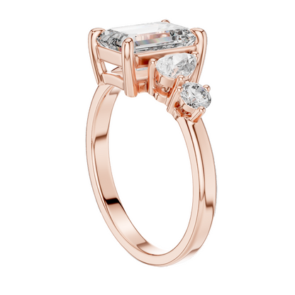 2.33 CT Lab-Grown Emerald-Cut Diamond Three-Stone Ring for Women | VVS-VS EF Clarity | 18KT, 14KT, 10KT Gold & 925 Silver | Rose, Yellow, White Gold & Moissanite Options