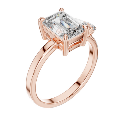 2.33 CT Lab-Grown Emerald-Cut Diamond Three-Stone Ring for Women | VVS-VS EF Clarity | 18KT, 14KT, 10KT Gold & 925 Silver | Rose, Yellow, White Gold & Moissanite Options