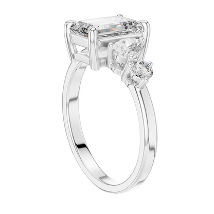 2.33 CT Lab-Grown Emerald-Cut Diamond Three-Stone Ring for Women | VVS-VS EF Clarity | 18KT, 14KT, 10KT Gold & 925 Silver | Rose, Yellow, White Gold & Moissanite Options