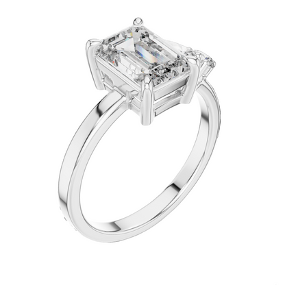 2.33 CT Lab-Grown Emerald-Cut Diamond Three-Stone Ring for Women | VVS-VS EF Clarity | 18KT, 14KT, 10KT Gold & 925 Silver | Rose, Yellow, White Gold & Moissanite Options