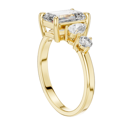 2.33 CT Lab-Grown Emerald-Cut Diamond Three-Stone Ring for Women | VVS-VS EF Clarity | 18KT, 14KT, 10KT Gold & 925 Silver | Rose, Yellow, White Gold & Moissanite Options