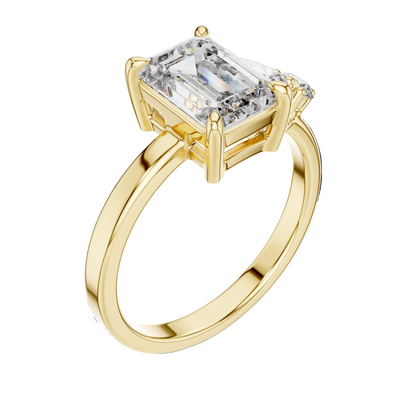 2.33 CT Lab-Grown Emerald-Cut Diamond Three-Stone Ring for Women | VVS-VS EF Clarity | 18KT, 14KT, 10KT Gold & 925 Silver | Rose, Yellow, White Gold & Moissanite Options