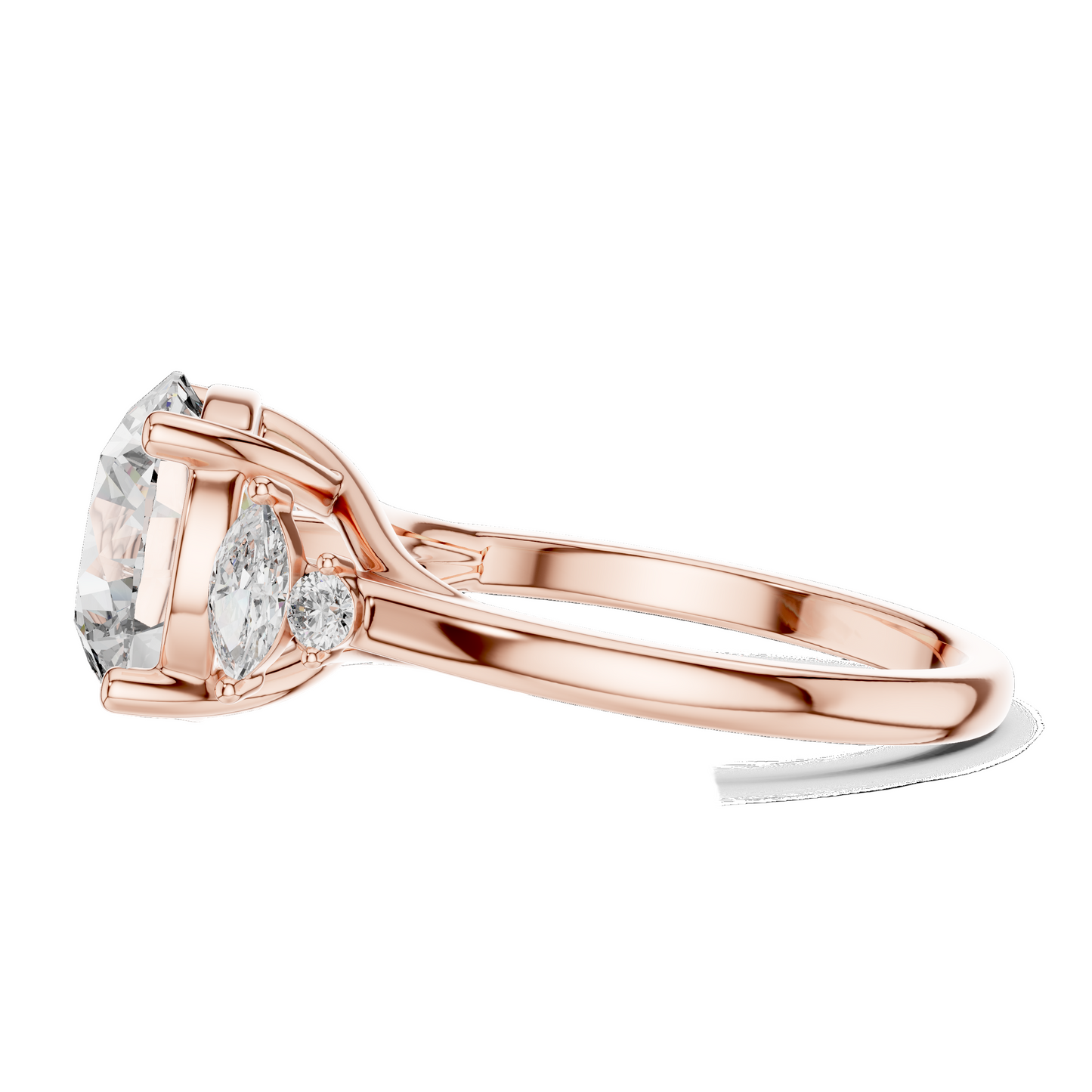 3.87 CT Lab Diamond Engagement Ring with Marquise Side Stones | VVS-VS EF Clarity | 18KT, 14KT, 10KT Gold & 925 Silver | Moissanite & Diamond Options