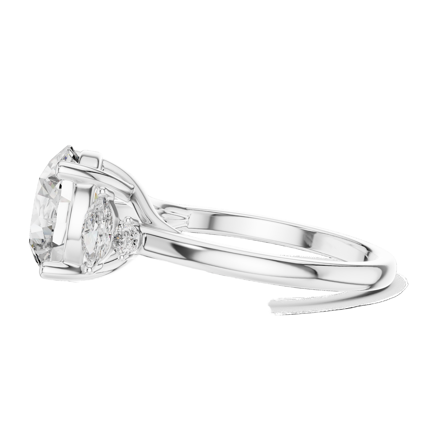 3.87 CT Lab Diamond Engagement Ring with Marquise Side Stones | VVS-VS EF Clarity | 18KT, 14KT, 10KT Gold & 925 Silver | Moissanite & Diamond Options