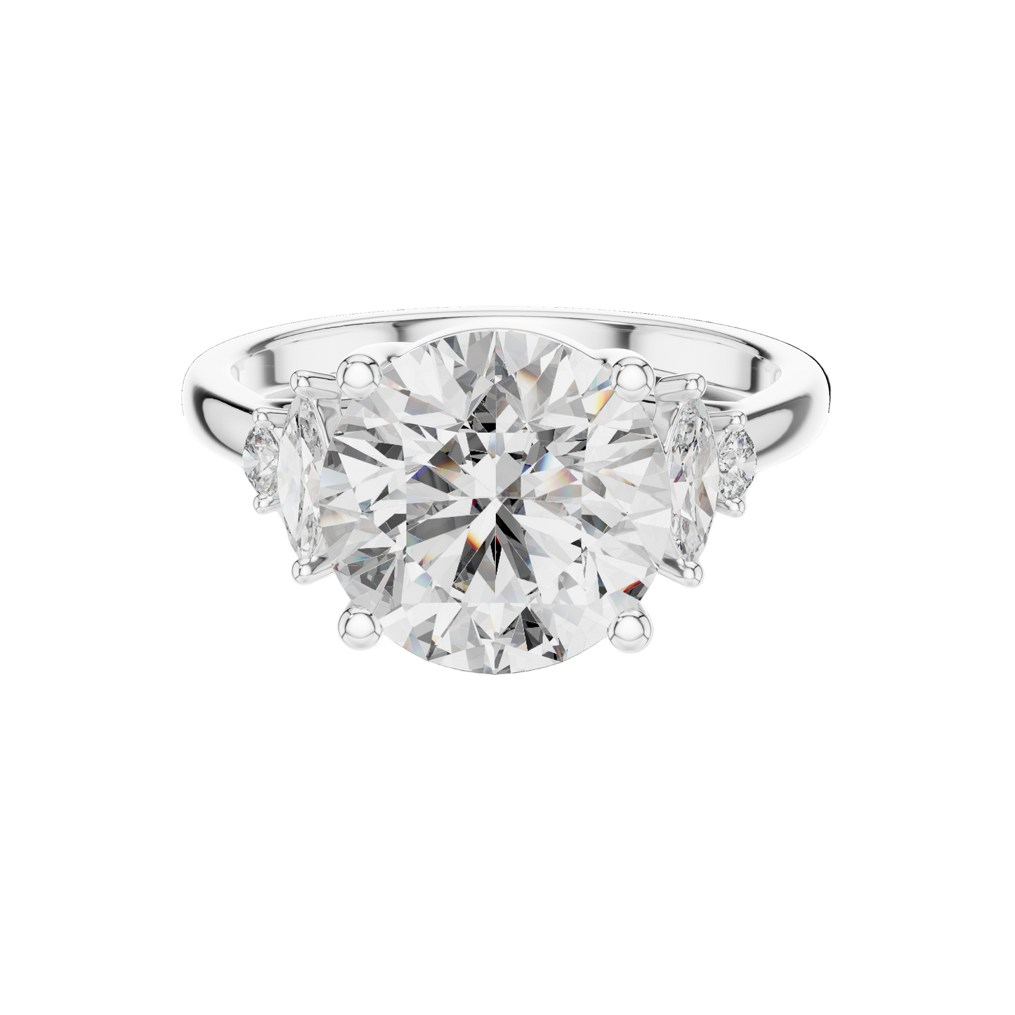 3.87 CT Lab Diamond Engagement Ring with Marquise Side Stones | VVS-VS EF Clarity | 18KT, 14KT, 10KT Gold & 925 Silver | Moissanite & Diamond Options