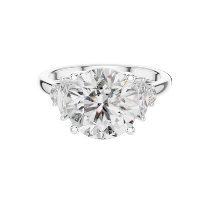 3.87 CT Lab Diamond Engagement Ring with Marquise Side Stones | VVS-VS EF Clarity | 18KT, 14KT, 10KT Gold & 925 Silver | Moissanite & Diamond Options