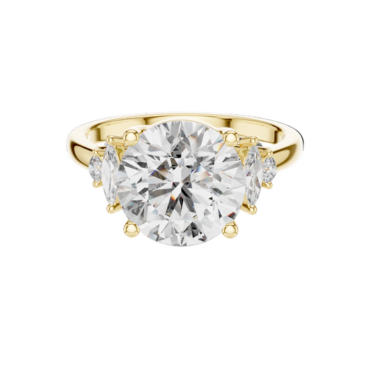 3.87 CT Lab Diamond Engagement Ring with Marquise Side Stones | VVS-VS EF Clarity | 18KT, 14KT, 10KT Gold & 925 Silver | Moissanite & Diamond Options