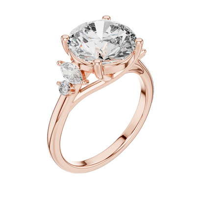 3.87 CT Lab Diamond Engagement Ring with Marquise Side Stones | VVS-VS EF Clarity | 18KT, 14KT, 10KT Gold & 925 Silver | Moissanite & Diamond Options