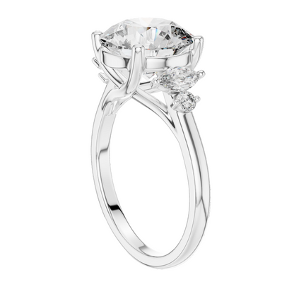 3.87 CT Lab Diamond Engagement Ring with Marquise Side Stones | VVS-VS EF Clarity | 18KT, 14KT, 10KT Gold & 925 Silver | Moissanite & Diamond Options