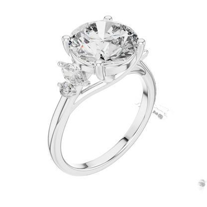 3.87 CT Lab Diamond Engagement Ring with Marquise Side Stones | VVS-VS EF Clarity | 18KT, 14KT, 10KT Gold & 925 Silver | Moissanite & Diamond Options
