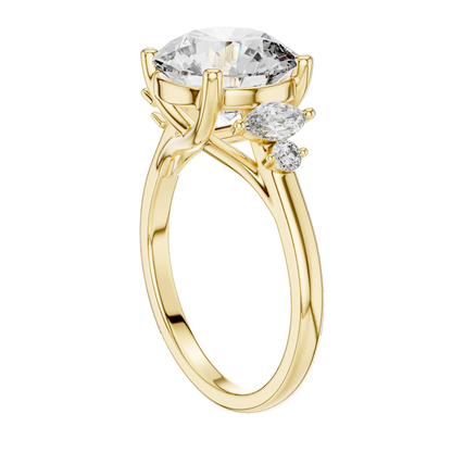 3.87 CT Lab Diamond Engagement Ring with Marquise Side Stones | VVS-VS EF Clarity | 18KT, 14KT, 10KT Gold & 925 Silver | Moissanite & Diamond Options