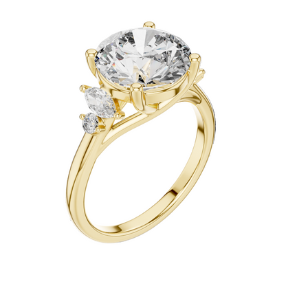 3.87 CT Lab Diamond Engagement Ring with Marquise Side Stones | VVS-VS EF Clarity | 18KT, 14KT, 10KT Gold & 925 Silver | Moissanite & Diamond Options