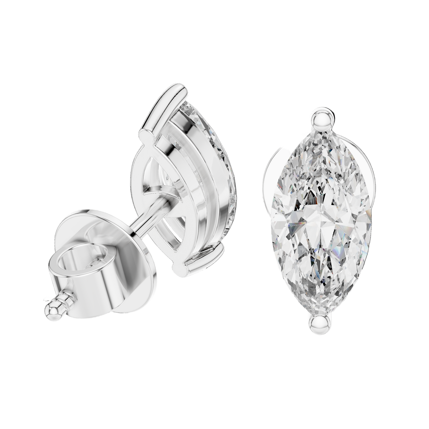 1.5 CT Lab-Grown Marquise Diamond Stud Earrings | VVS-VS EF Clarity | 18K, 14K, 10K Gold & 925 Silver | Rose, Yellow, White Gold & Moissanite Options