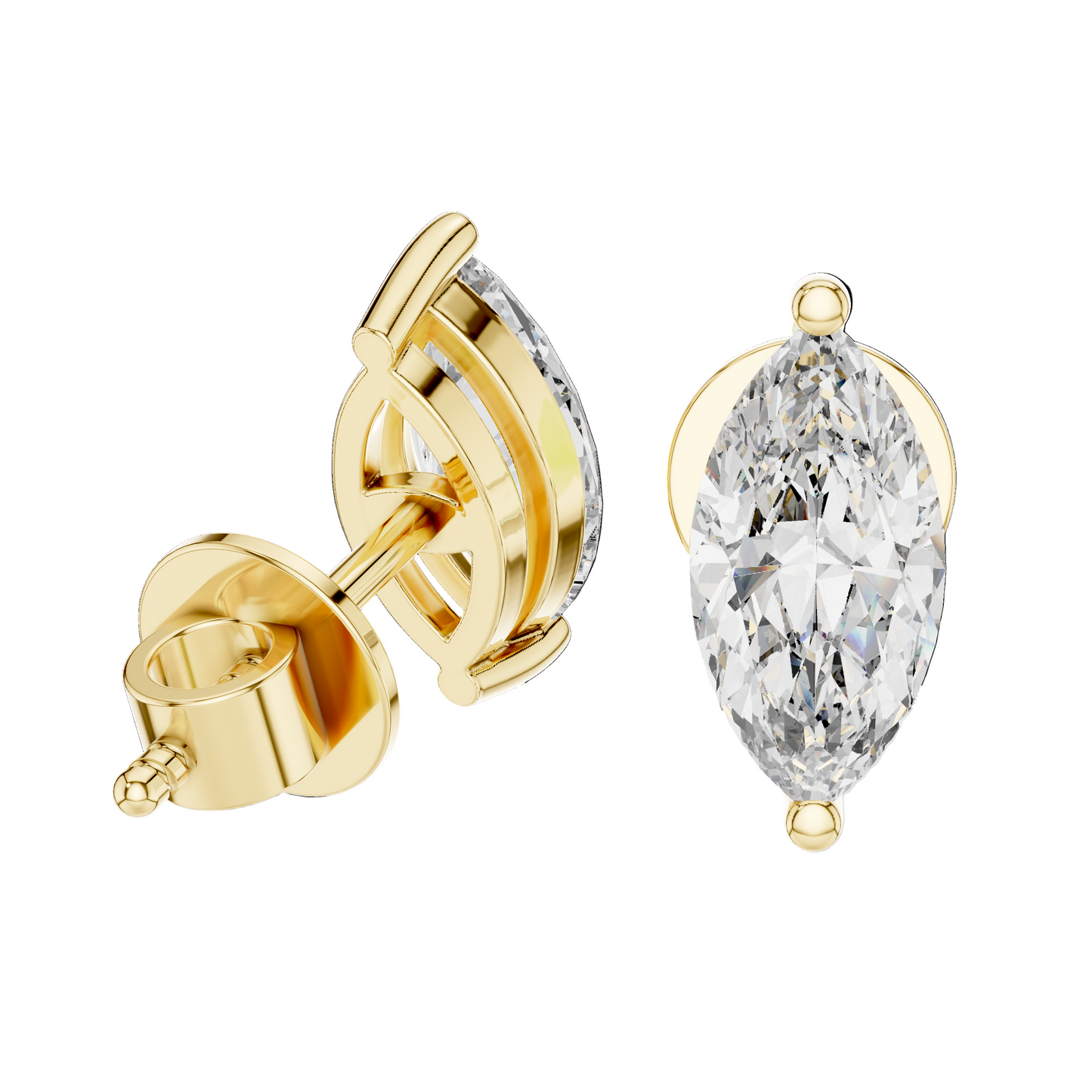 1.5 CT Lab-Grown Marquise Diamond Stud Earrings | VVS-VS EF Clarity | 18K, 14K, 10K Gold & 925 Silver | Rose, Yellow, White Gold & Moissanite Options