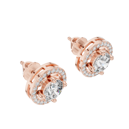 2.53 CT Lab Diamond Halo Stud Earrings | Round Brilliant Cut VVS-VS EF CVD | 18KT, 14KT, 10KT Gold & 925 Silver | Rose, Yellow, White Gold & Moissanite Options
