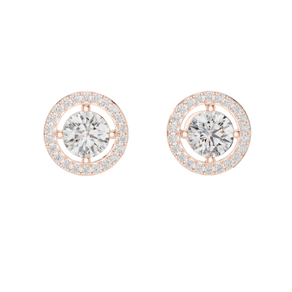 2.53 CT Lab Diamond Halo Stud Earrings | Round Brilliant Cut VVS-VS EF CVD | 18KT, 14KT, 10KT Gold & 925 Silver | Rose, Yellow, White Gold & Moissanite Options
