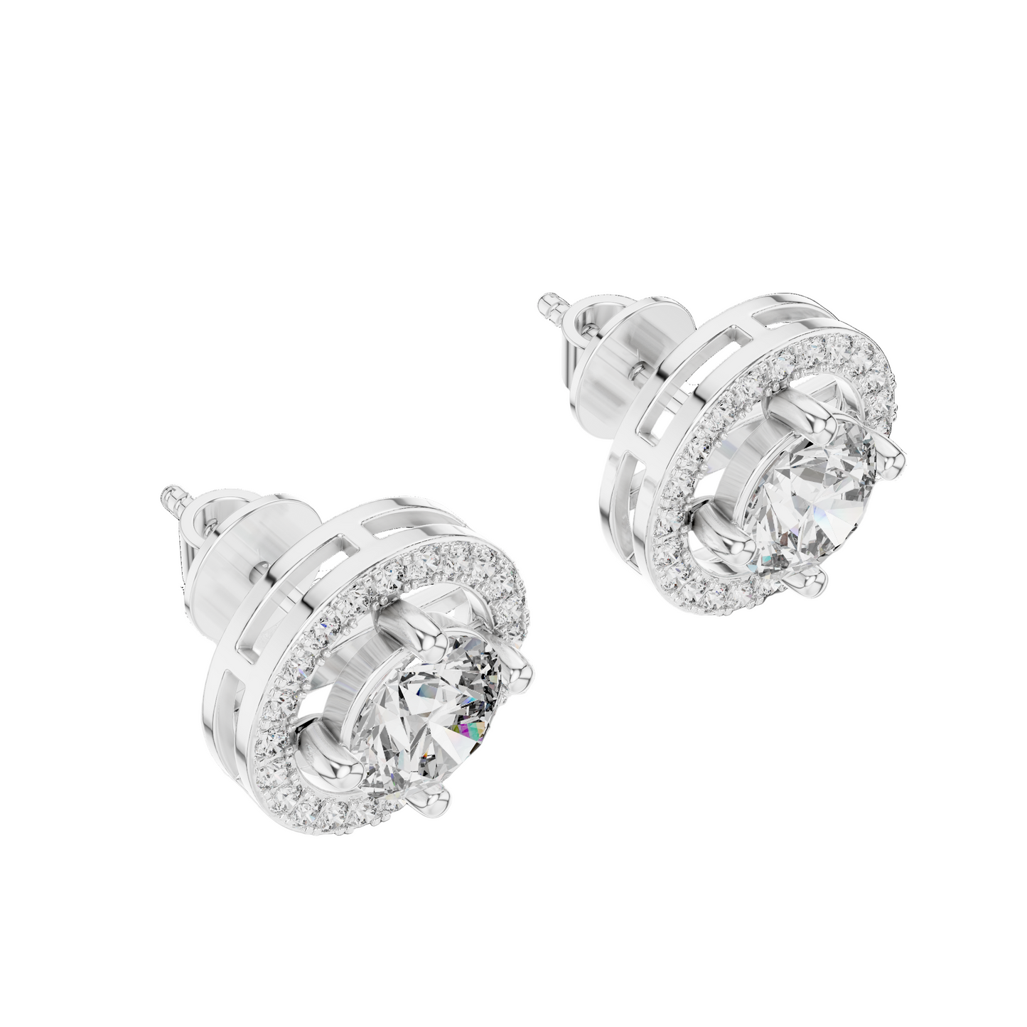2.53 CT Lab Diamond Halo Stud Earrings | Round Brilliant Cut VVS-VS EF CVD | 18KT, 14KT, 10KT Gold & 925 Silver | Rose, Yellow, White Gold & Moissanite Options