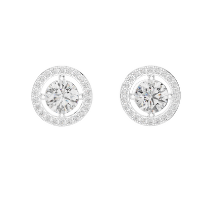2.53 CT Lab Diamond Halo Stud Earrings | Round Brilliant Cut VVS-VS EF CVD | 18KT, 14KT, 10KT Gold & 925 Silver | Rose, Yellow, White Gold & Moissanite Options