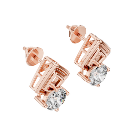 2.5 CT Round Brilliant Cut Lab Diamond Earrings | VVS-VS EF Clarity | 18KT, 14KT, 10KT Gold & 925 Silver | Rose, Yellow, White Gold & Moissanite Options