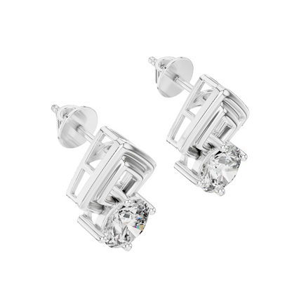 2.5 CT Round Brilliant Cut Lab Diamond Earrings | VVS-VS EF Clarity | 18KT, 14KT, 10KT Gold & 925 Silver | Rose, Yellow, White Gold & Moissanite Options