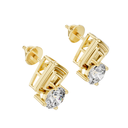 2.5 CT Round Brilliant Cut Lab Diamond Earrings | VVS-VS EF Clarity | 18KT, 14KT, 10KT Gold & 925 Silver | Rose, Yellow, White Gold & Moissanite Options