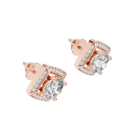 2.98 CT Lab-Grown VVS-VS EF CVD Diamond Earrings | Halo Design | 18KT, 14KT, 10KT Gold & 925 Silver | Rose, Yellow, White Gold & Moissanite Options