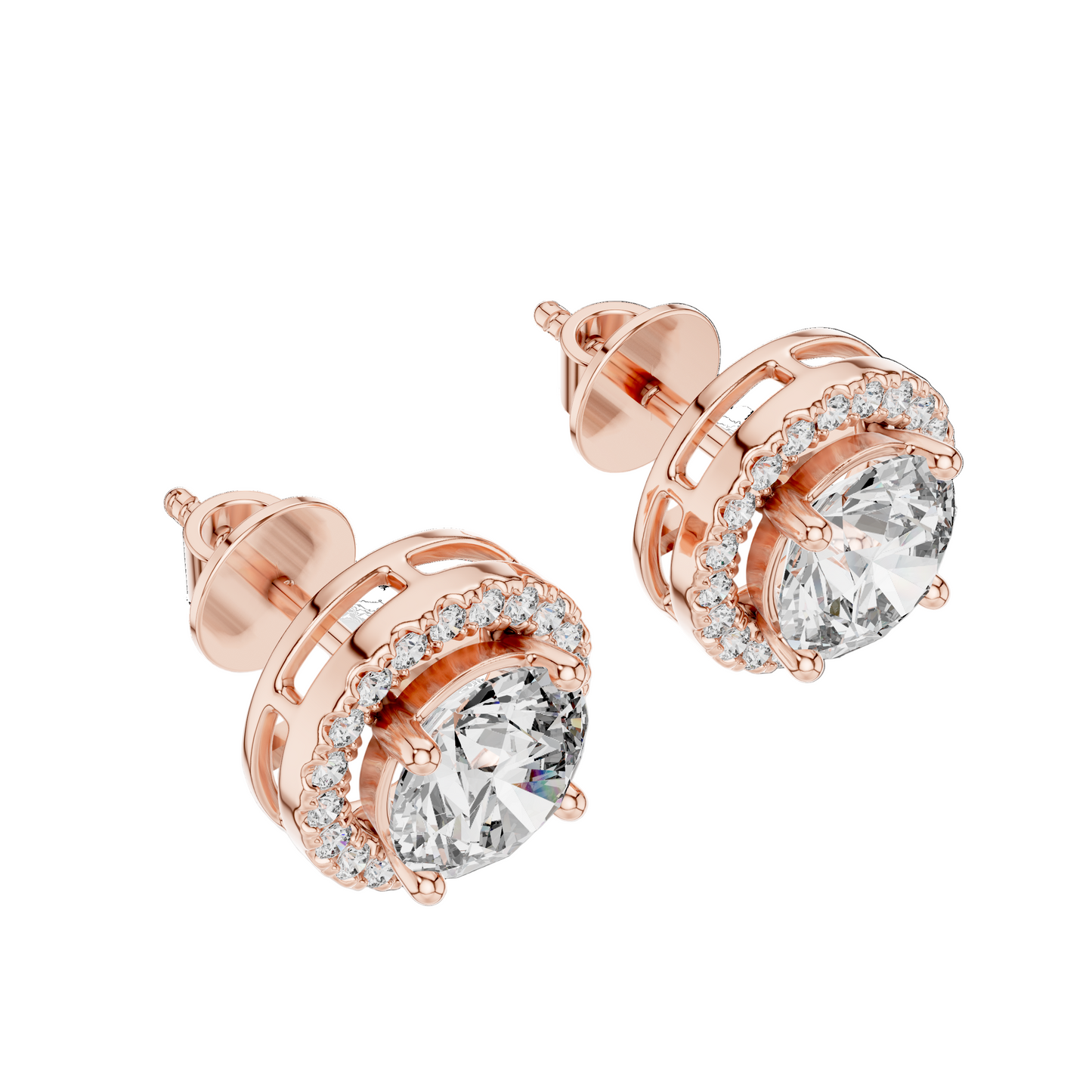 2.9 CT Lab-Grown VVS-VS EF Diamonds in Halo Design Earrings | Available in 18KT, 14KT, 10KT Gold & 925 Silver | Rose, Yellow, White Gold & Moissanite Options