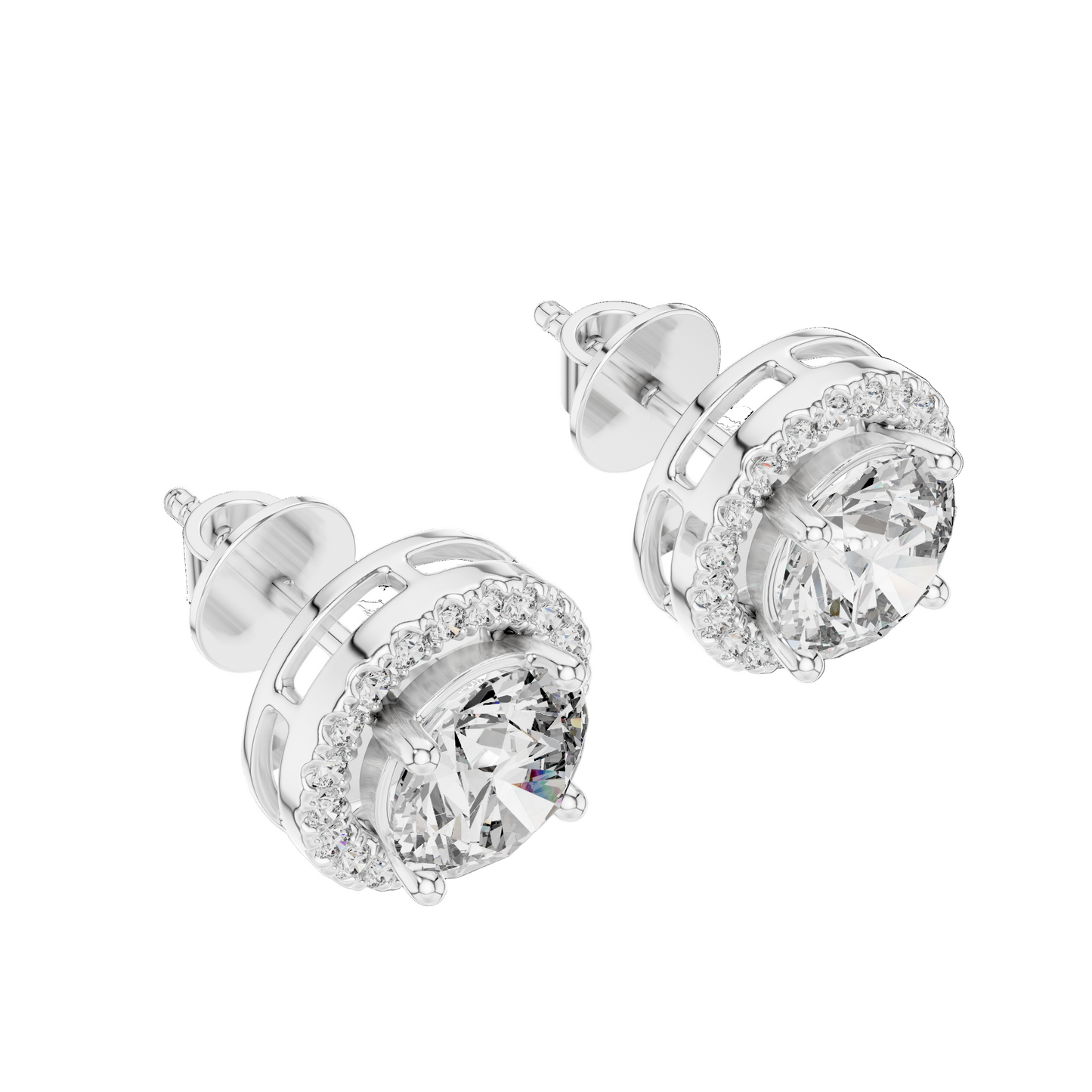 2.9 CT Lab-Grown VVS-VS EF Diamonds in Halo Design Earrings | Available in 18KT, 14KT, 10KT Gold & 925 Silver | Rose, Yellow, White Gold & Moissanite Options