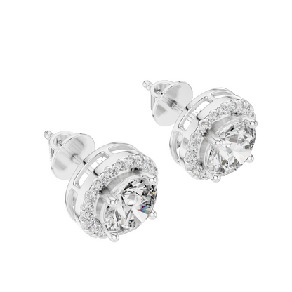 2.9 CT Lab-Grown VVS-VS EF Diamonds in Halo Design Earrings | Available in 18KT, 14KT, 10KT Gold & 925 Silver | Rose, Yellow, White Gold & Moissanite Options