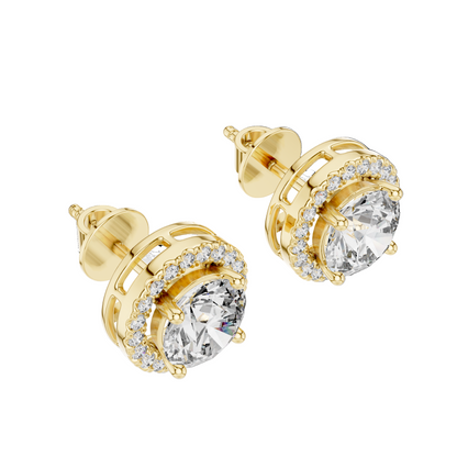 2.9 CT Lab-Grown VVS-VS EF Diamonds in Halo Design Earrings | Available in 18KT, 14KT, 10KT Gold & 925 Silver | Rose, Yellow, White Gold & Moissanite Options