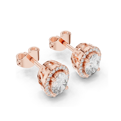 1.2 CT Lab Diamond Halo Earrings for Women | VVS-VS EF Clarity | 18KT, 14KT, 10KT Gold & 925 Silver | Rose, Yellow, White Gold & Moissanite Options