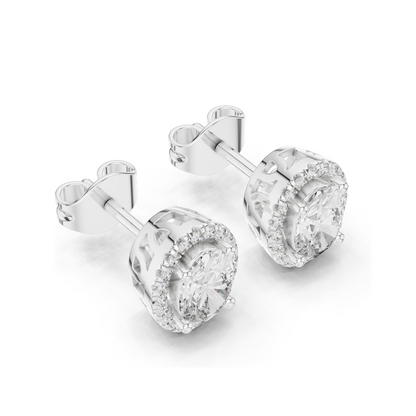 1.2 CT Lab Diamond Halo Earrings for Women | VVS-VS EF Clarity | 18KT, 14KT, 10KT Gold & 925 Silver | Rose, Yellow, White Gold & Moissanite Options