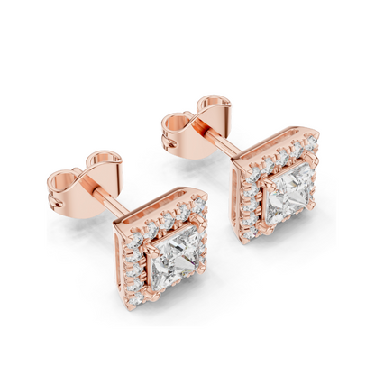 1.288 CT Lab Diamond Princess Cut Stud Earrings | VVS-VS EF Clarity | 18KT, 14KT, 10KT Gold & 925 Silver | Rose, Yellow, White Gold & Moissanite Options