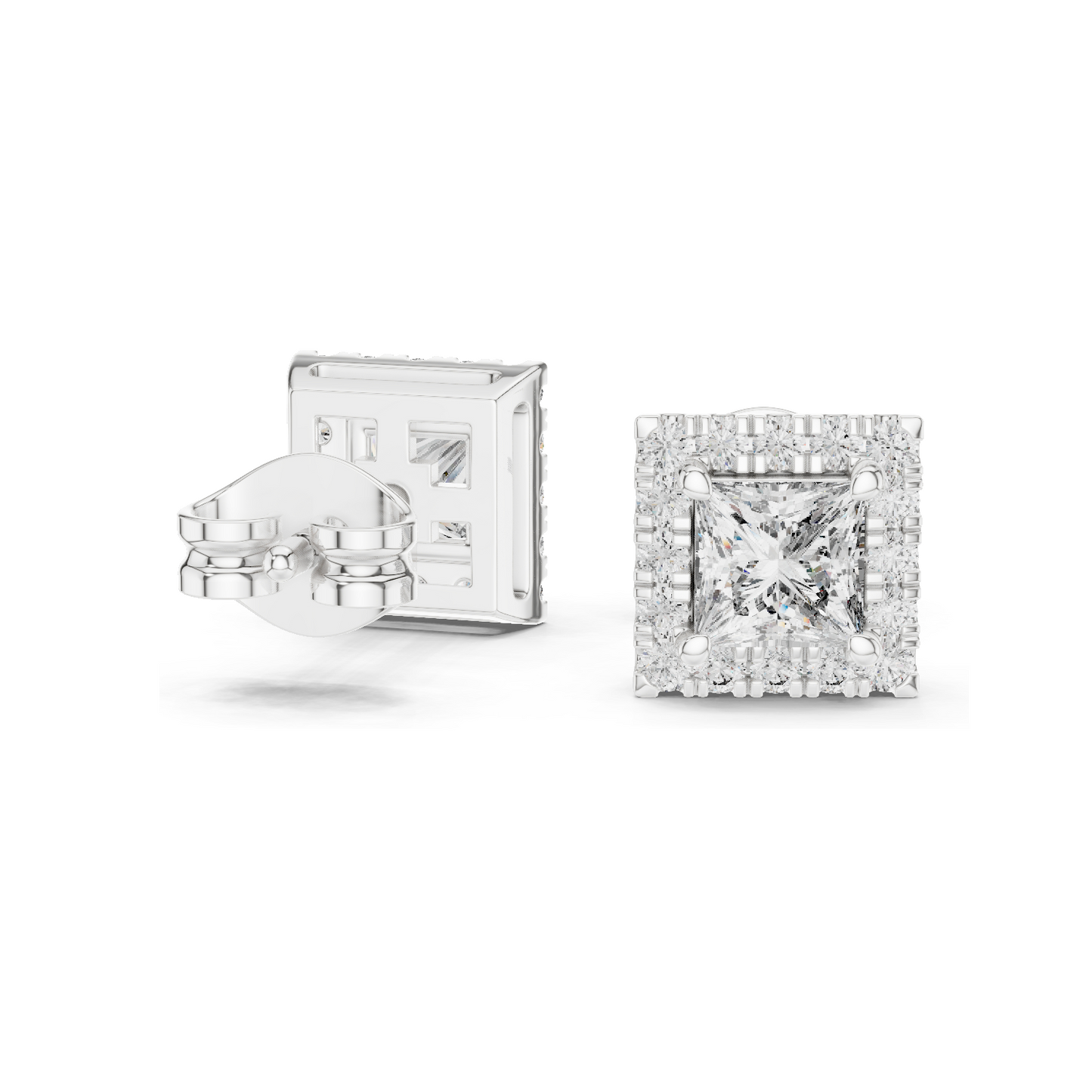 1.288 CT Lab Diamond Princess Cut Stud Earrings | VVS-VS EF Clarity | 18KT, 14KT, 10KT Gold & 925 Silver | Rose, Yellow, White Gold & Moissanite Options